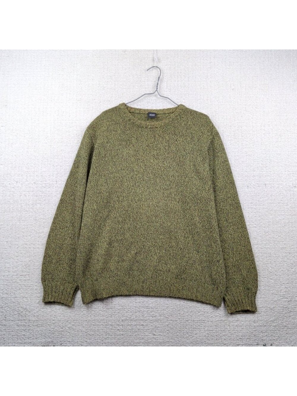 Hugo Boss Military Olive Green Chunky Knit Crewneck Sweater Fisherman Men Read